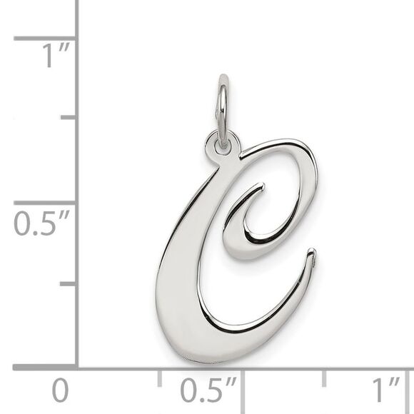 Sterling Silver, Ella Collection, LG Fancy Script Initial C Pendant - Picture 4 of 5